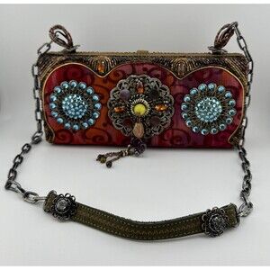 RARE Mary Frances Beaded Jeweled Evening Bag Multicolor Medallion Chain Purse